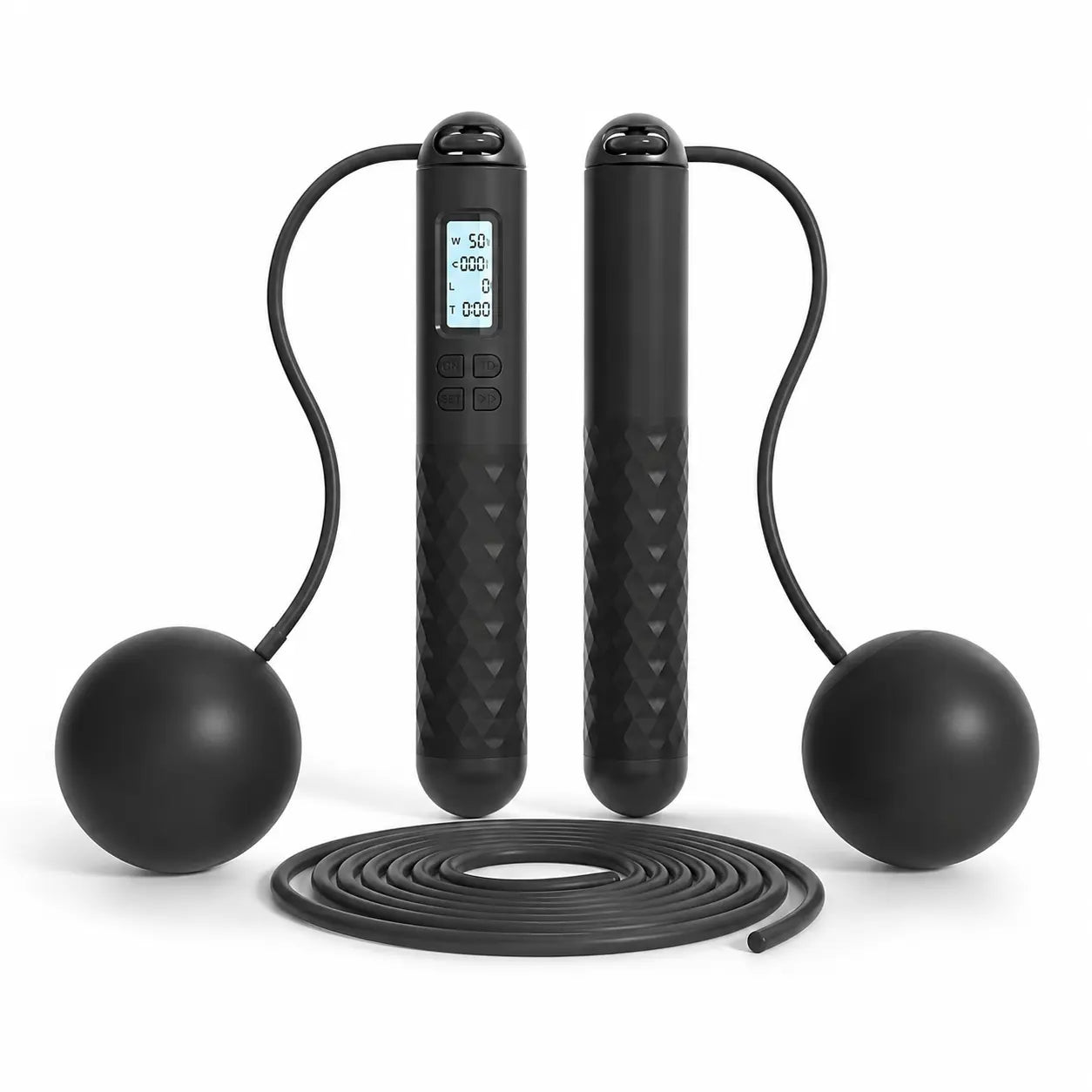 2-In-1 Smart Cordless Jump Rope with LCD Counter, Weighted Balls & Long Rope, Indoor Cardio Skipping Rope for Home Workout, Pink,Black