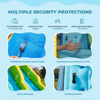 Inflatable Water Slide for 4-6 Kids, Big Water Bounce House for Kid Backyard, Blow up Water Park with 550W Blower, Splash Pool, Water Cannon, Climbing Wall for Kids Outdoor and Indoor