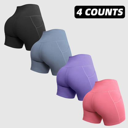 6/8 PACKS High Waisted Biker Shorts for Women with Pockets Tummy Control Fitness Athletic Workout Running Yoga Gym Shorts