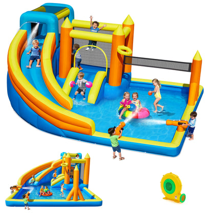 Inflatable Water Slide for 4-6 Kids, Big Water Bounce House for Kid Backyard, Blow up Water Park with 550W Blower, Splash Pool, Water Cannon, Climbing Wall for Kids Outdoor and Indoor