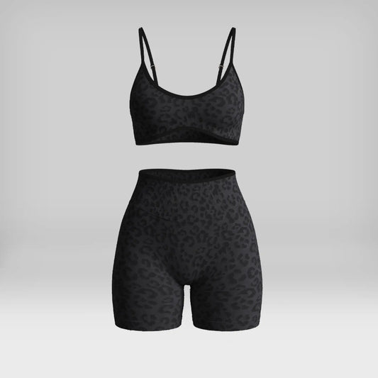 Women'S Workout 2-Piece Sets, Summer Sports Leopard Bra & Biker Shorts Sets for Women with Contrasting Colors, Seamless Thin Straps, Gym Tracksuits Summervibes, Workout Sets Women,Summerwins