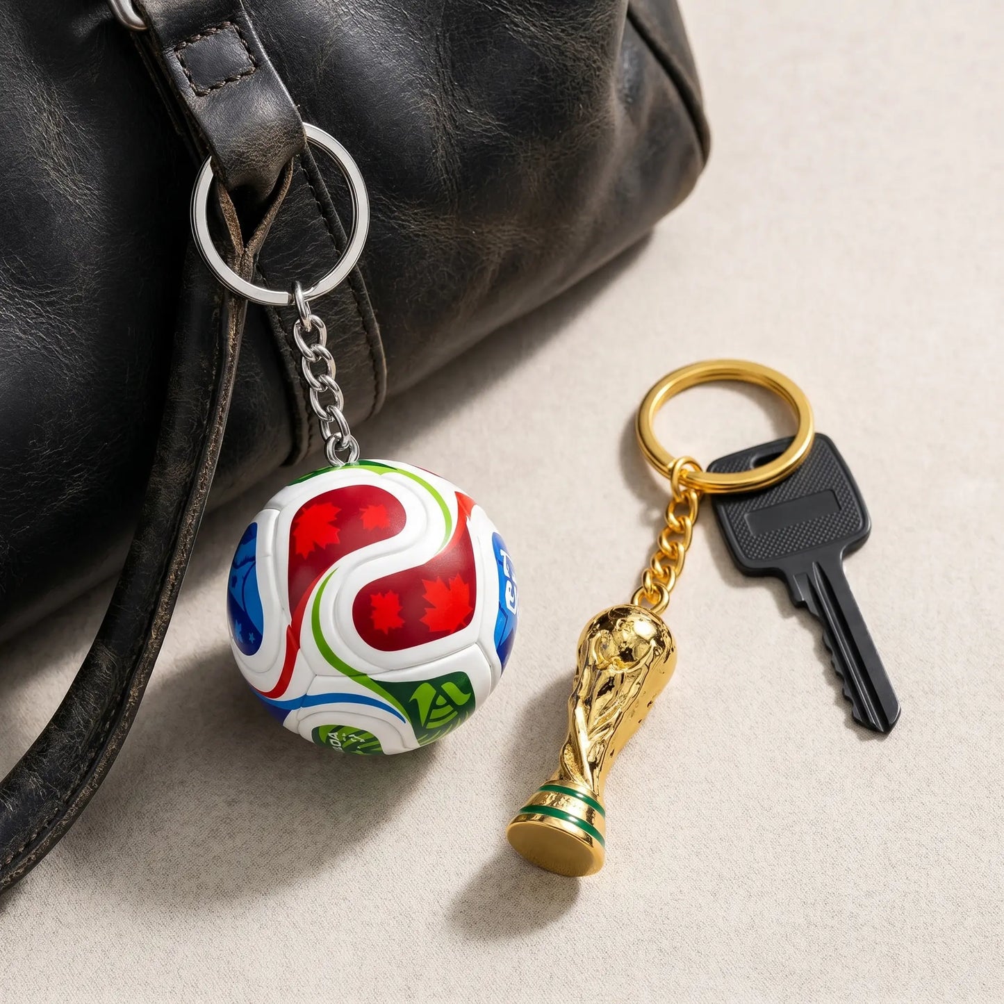 Sports Ball & Gold Trophy Keychain Set, Mini Bag Charm Pendant for Backpack, Handbag, Keys and Party Gifts