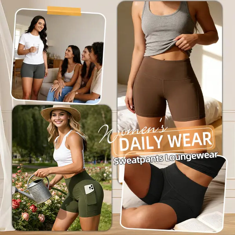 6/8 PACKS High Waisted Biker Shorts for Women with Pockets Tummy Control Fitness Athletic Workout Running Yoga Gym Shorts