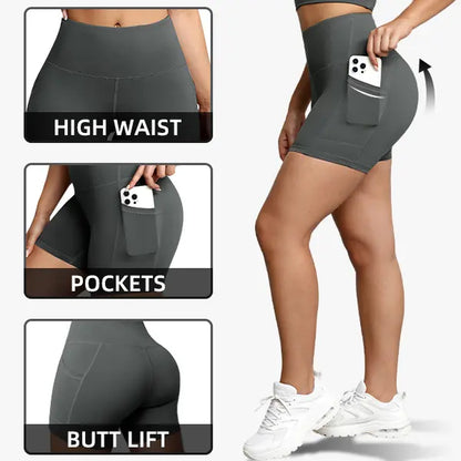6/8 PACKS High Waisted Biker Shorts for Women with Pockets Tummy Control Fitness Athletic Workout Running Yoga Gym Shorts