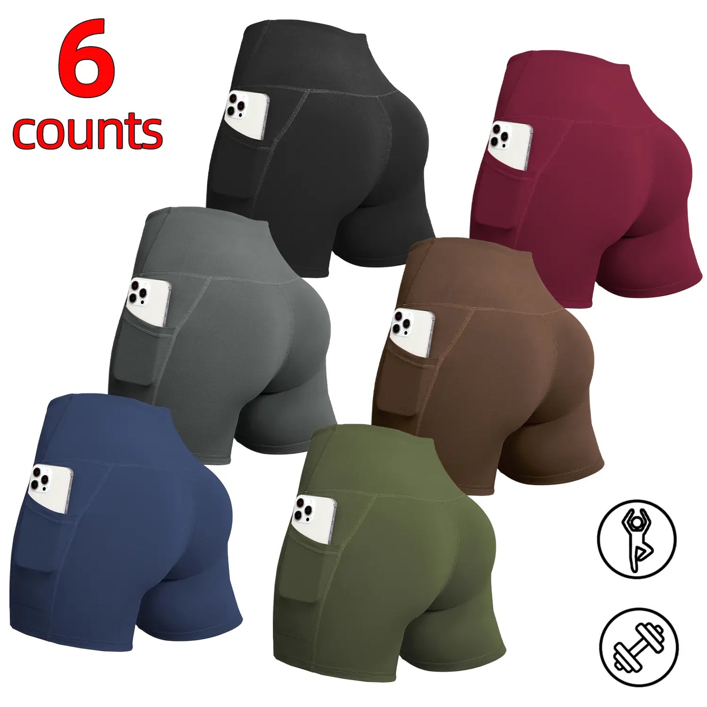 6/8 PACKS High Waisted Biker Shorts for Women with Pockets Tummy Control Fitness Athletic Workout Running Yoga Gym Shorts