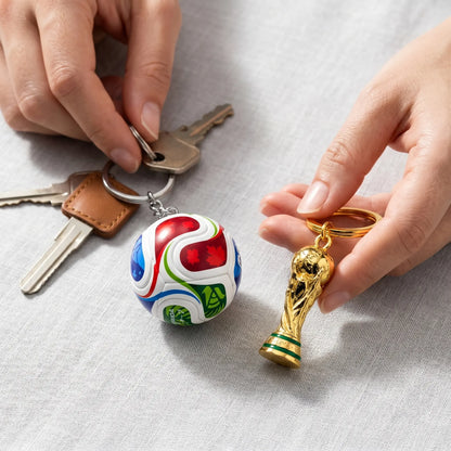 Sports Ball & Gold Trophy Keychain Set, Mini Bag Charm Pendant for Backpack, Handbag, Keys and Party Gifts