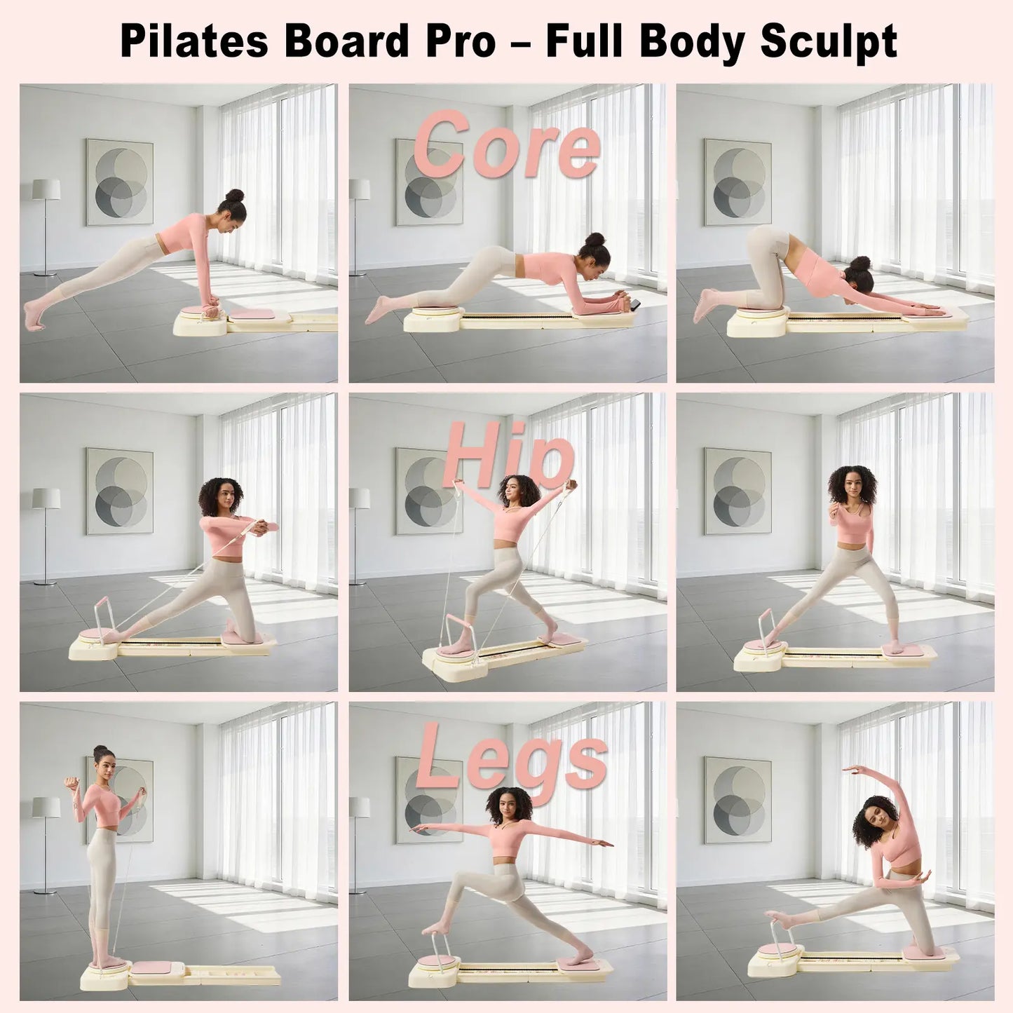 HOTWAVE Portable Pilates Reformer, 7-In-1 Pilates Board for Home Gym, Foldable Machine with High-Strength Steel Rails 440Lbs Max Capacity, Adjustable 20Lbs & 60Lbs Resistance Bands, Professional Full-Body Sculpting Equipment Summerwins Summerwins